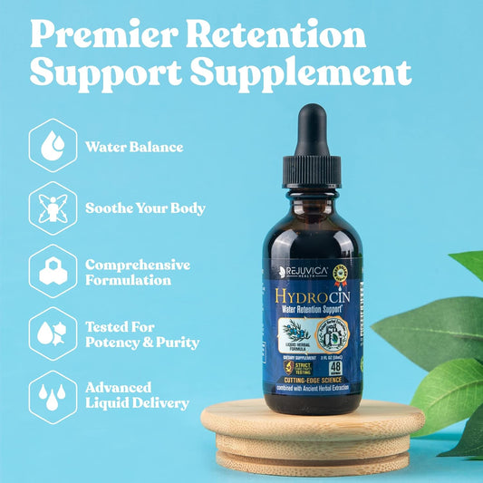 Advanced Diuretic Water Retention Support Supplement - Liquid Formula with Dandelion, Uva Ursi, Juniper Berry, Celery Seed, Green Tea - Rejuvica Health Hydrocin