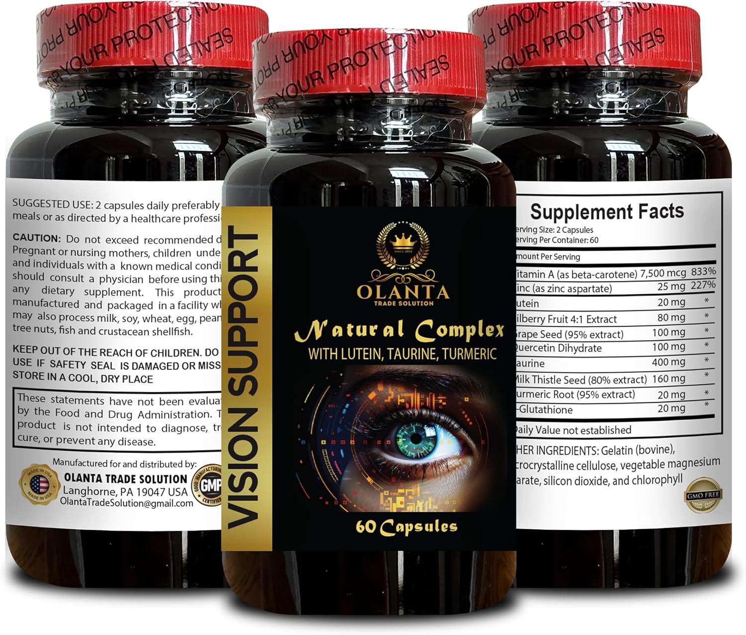 Advanced Eye and Vision Support Formula with Taurine, Turmeric, and Grape Seed Extract - OLANTA TRADE SOLUTION Vision Support Supplement