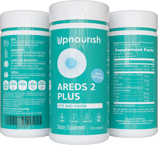 Advanced Eye Vitamin Supplement for Macular Health and Dry Eye - Supports Eye Strain, Pressure, Night Vision - 120 Softgels with Lutein, Zeaxanthin, Saffron, Astaxanthin & DHA
