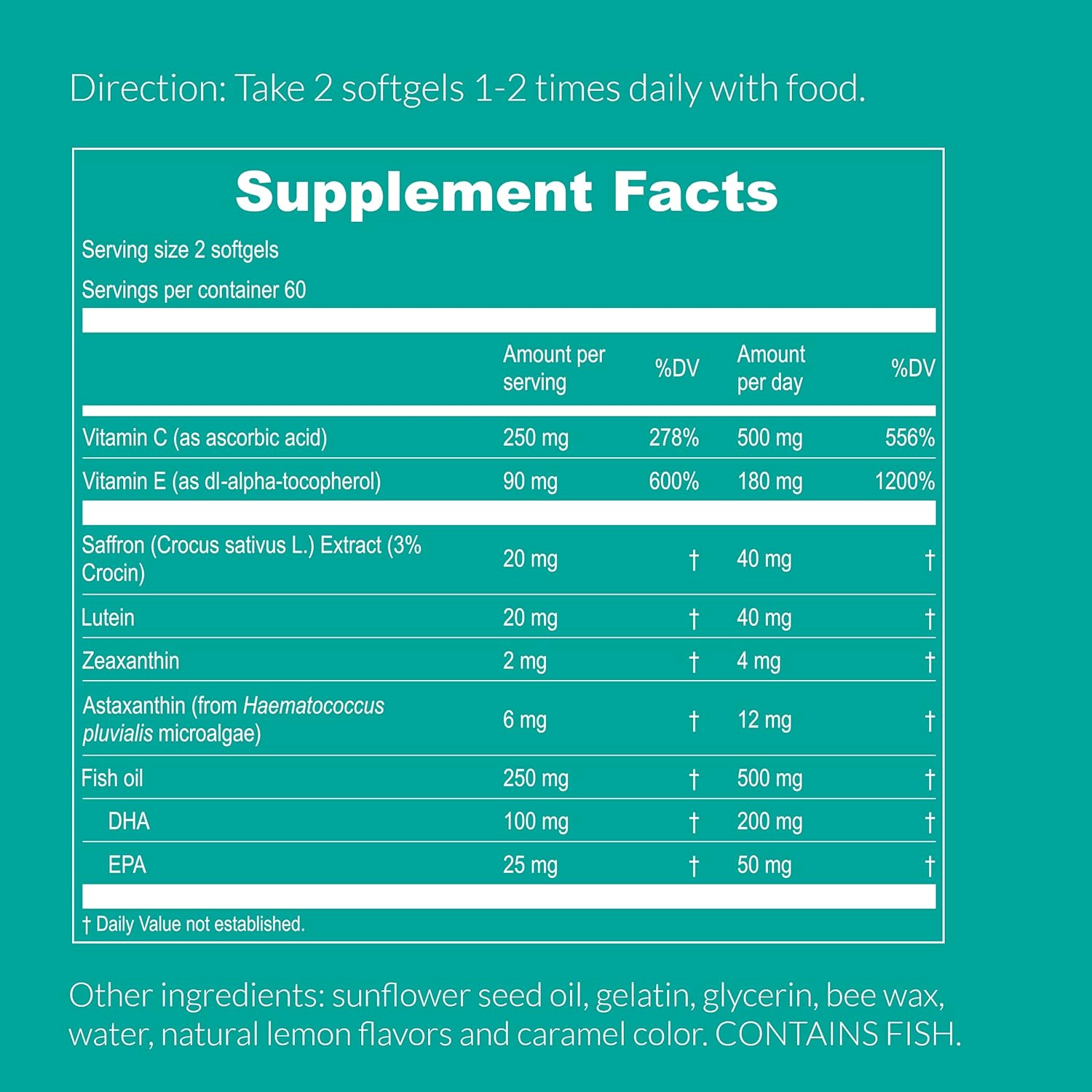 Advanced Eye Vitamin Supplement for Macular Health and Dry Eye - Supports Eye Strain, Pressure, Night Vision - 120 Softgels with Lutein, Zeaxanthin, Saffron, Astaxanthin & DHA