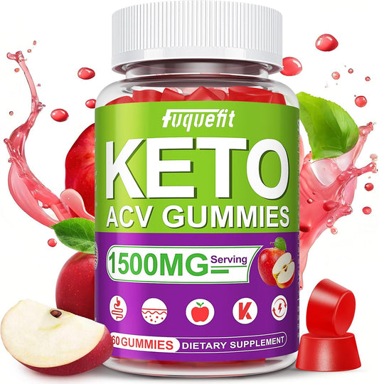 Advanced Formula Fuquefit 1500mg Keto ACV Gummies with B6, B12, Pomegranate & Beet Juice - 60 Count Vegan Gummies