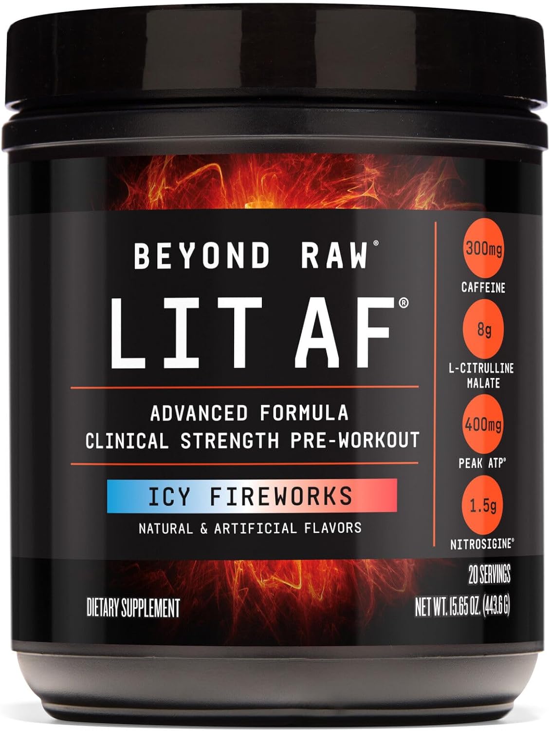 Advanced Formula Pre-Workout Powder with Caffeine, L-Citrulline, and Nitrosigine - ICY Fireworks Flavor (20 Servings)