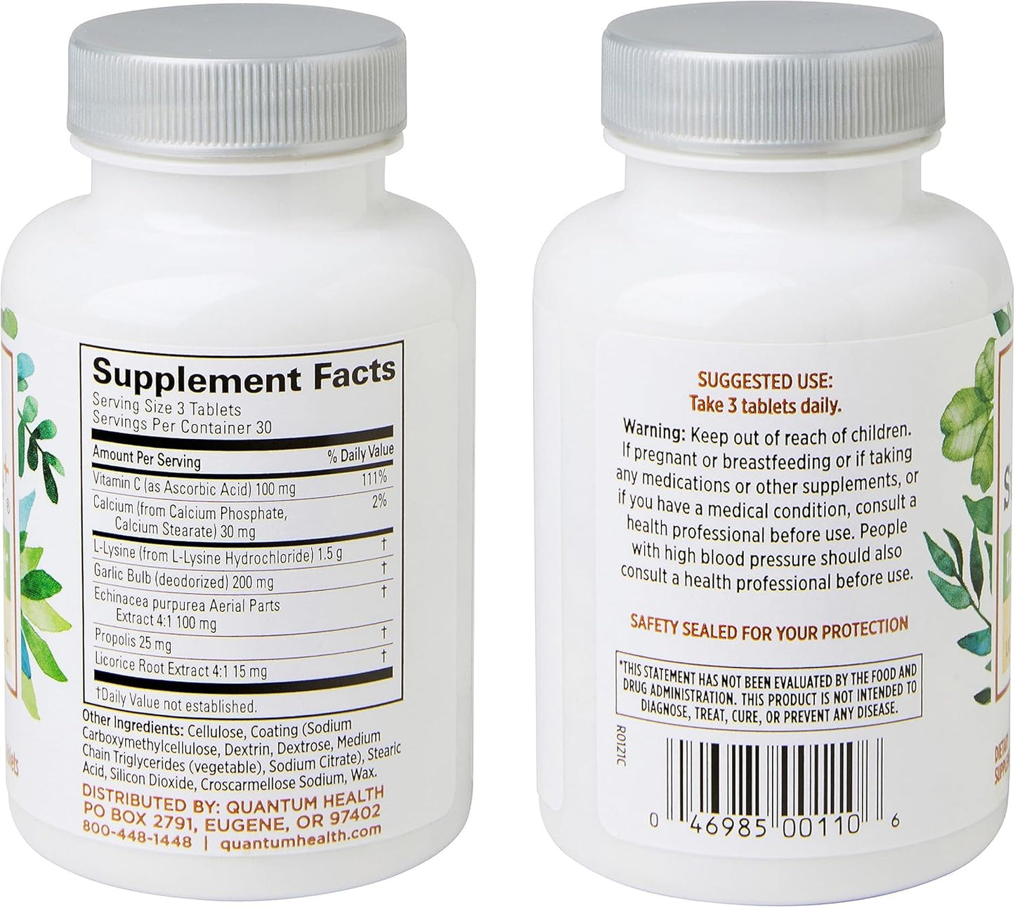 Advanced Formula Quantum Health Super Lysine+ Immune Support with Vitamin C, Echinacea, Licorice, Propolis, Odorless Garlic - 90 Tablets