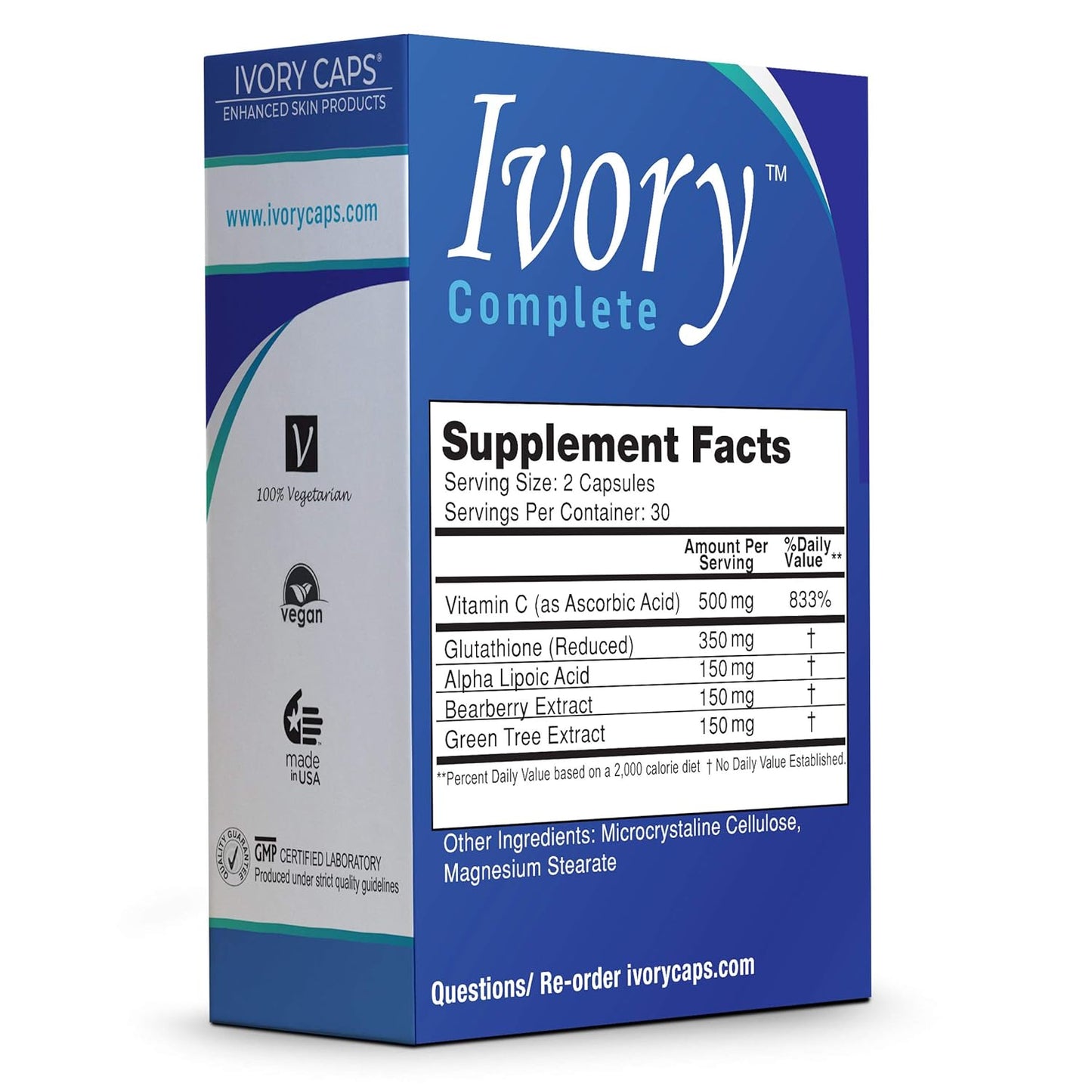 Advanced Glutathione/Vitamin C Supplement with Alpha Lipoic Acid, Bearberry Extract, and Green Tea Extract - Ivory Caps Ivory Complete