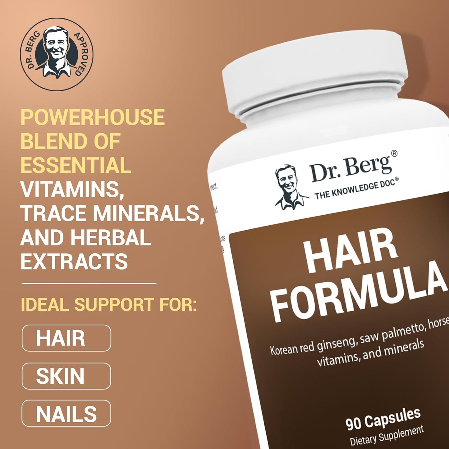 Advanced Hair, Skin, & Nails Vitamins with Biotin, Saw Palmetto, DHT Blocker - 90 Veg Capsules