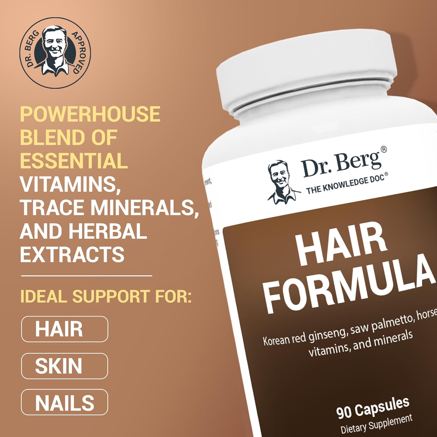 Advanced Hair, Skin, & Nails Vitamins with Biotin, Saw Palmetto, DHT Blocker - 90 Veg Capsules