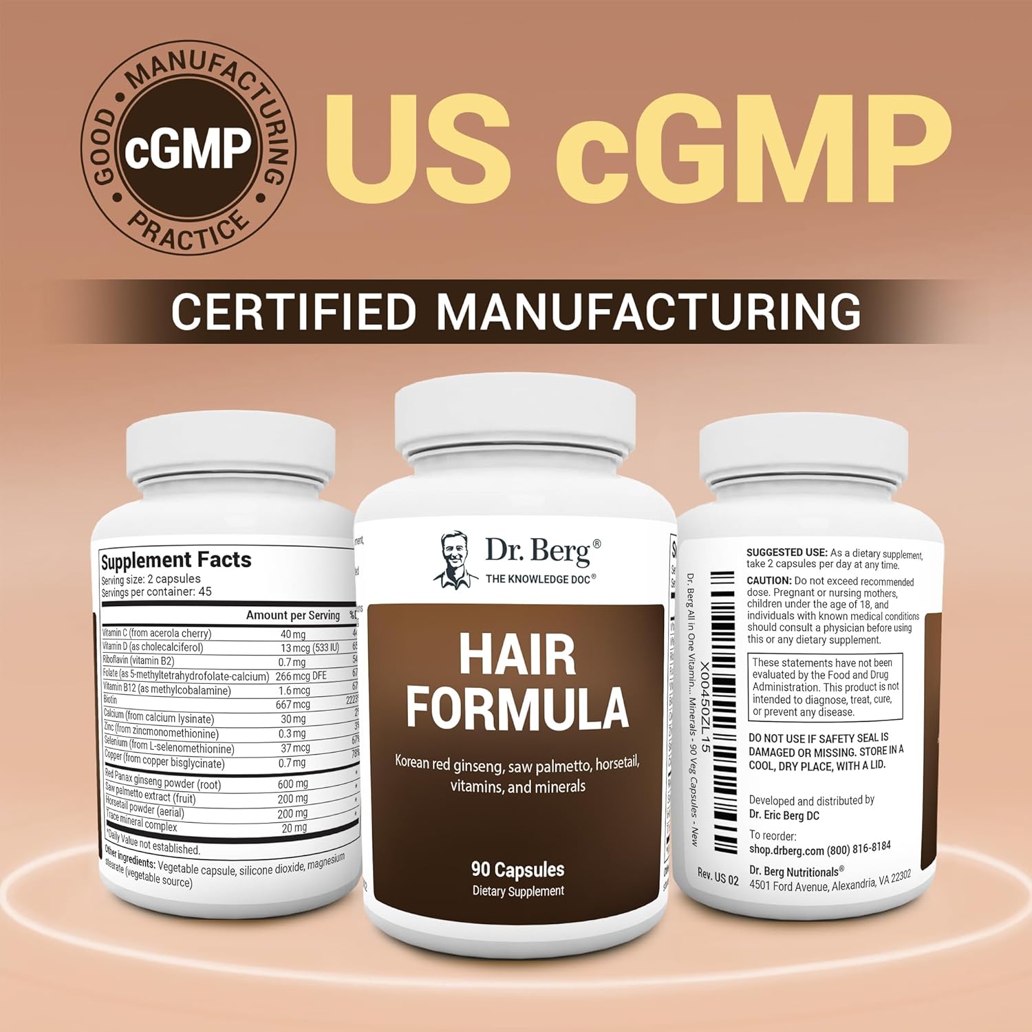 Advanced Hair, Skin, & Nails Vitamins with Biotin, Saw Palmetto, DHT Blocker - 90 Veg Capsules