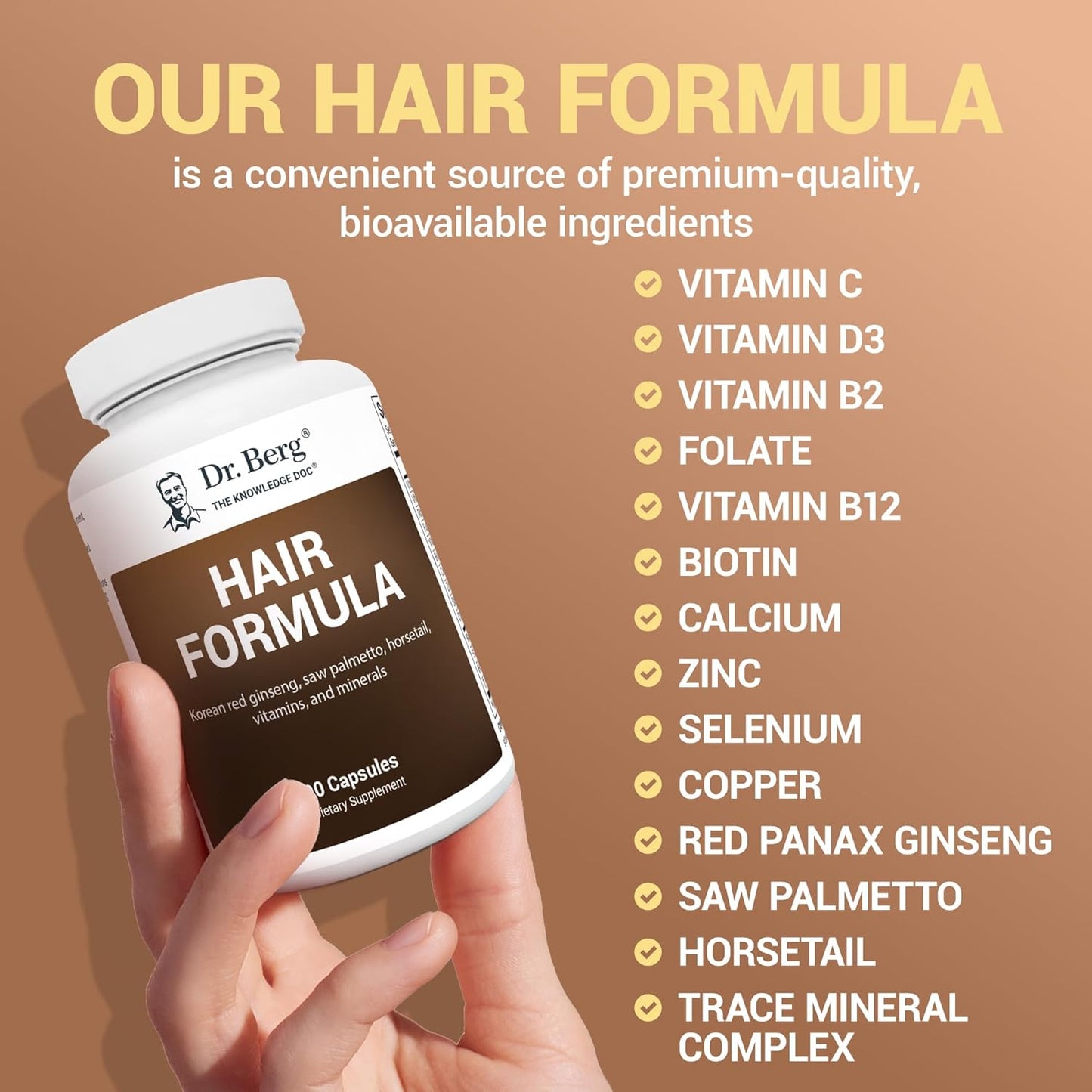Advanced Hair, Skin, & Nails Vitamins with Biotin, Saw Palmetto, DHT Blocker - 90 Veg Capsules