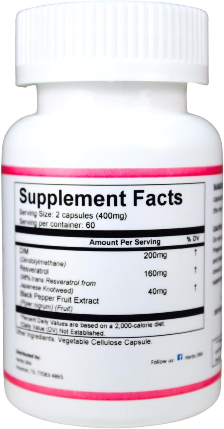 Advanced Herbs SRA Estrogen Blocker with DIM & Resveratrol - 120 Vegetarian Capsules for Hormonal Balance & Cellular Health