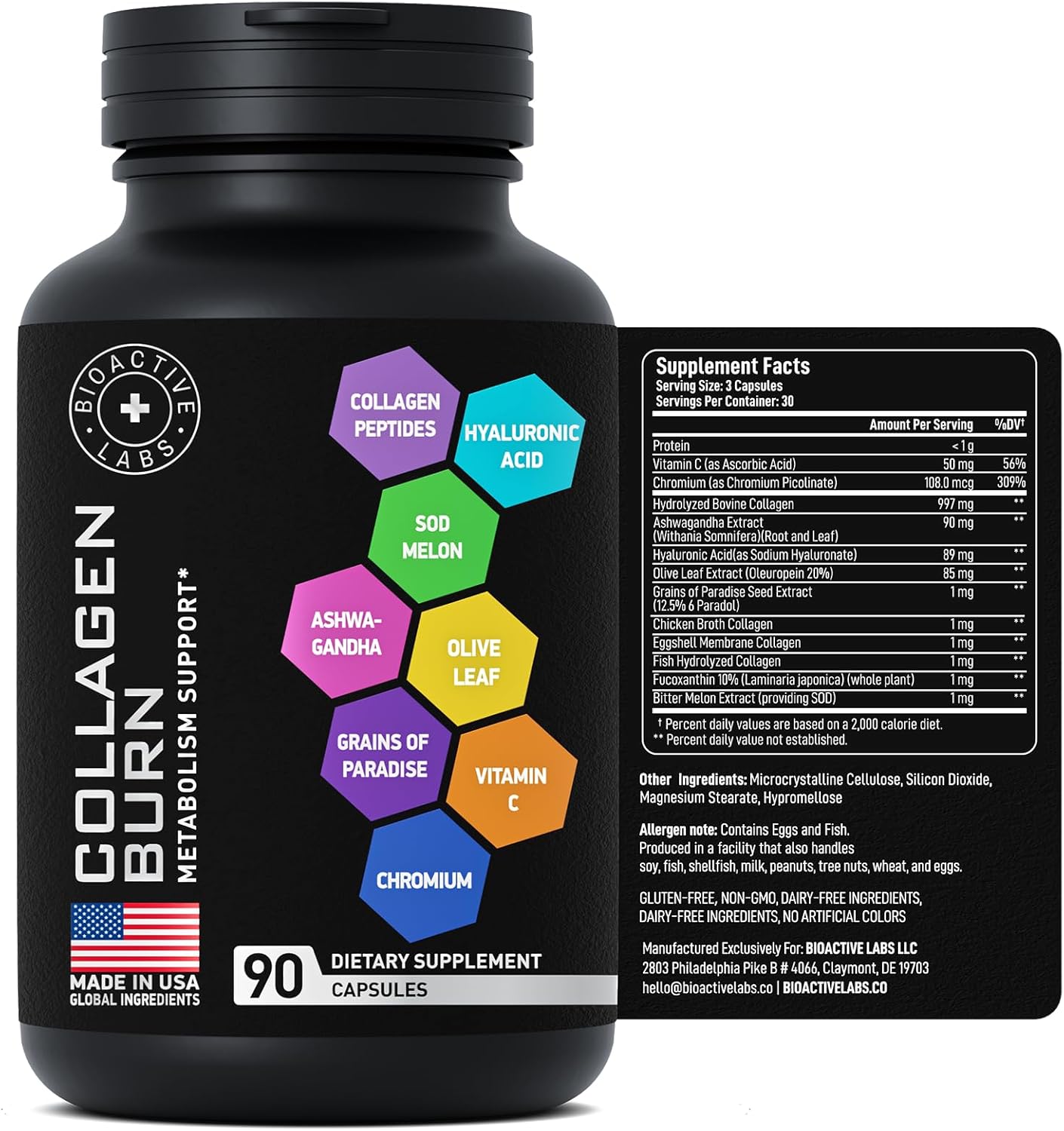 Advanced Hydrolyzed Collagen Capsules with Thermogenic Blend - Supports Metabolism, Cellulite, Skin, Hair, Nails - 90 Capsules