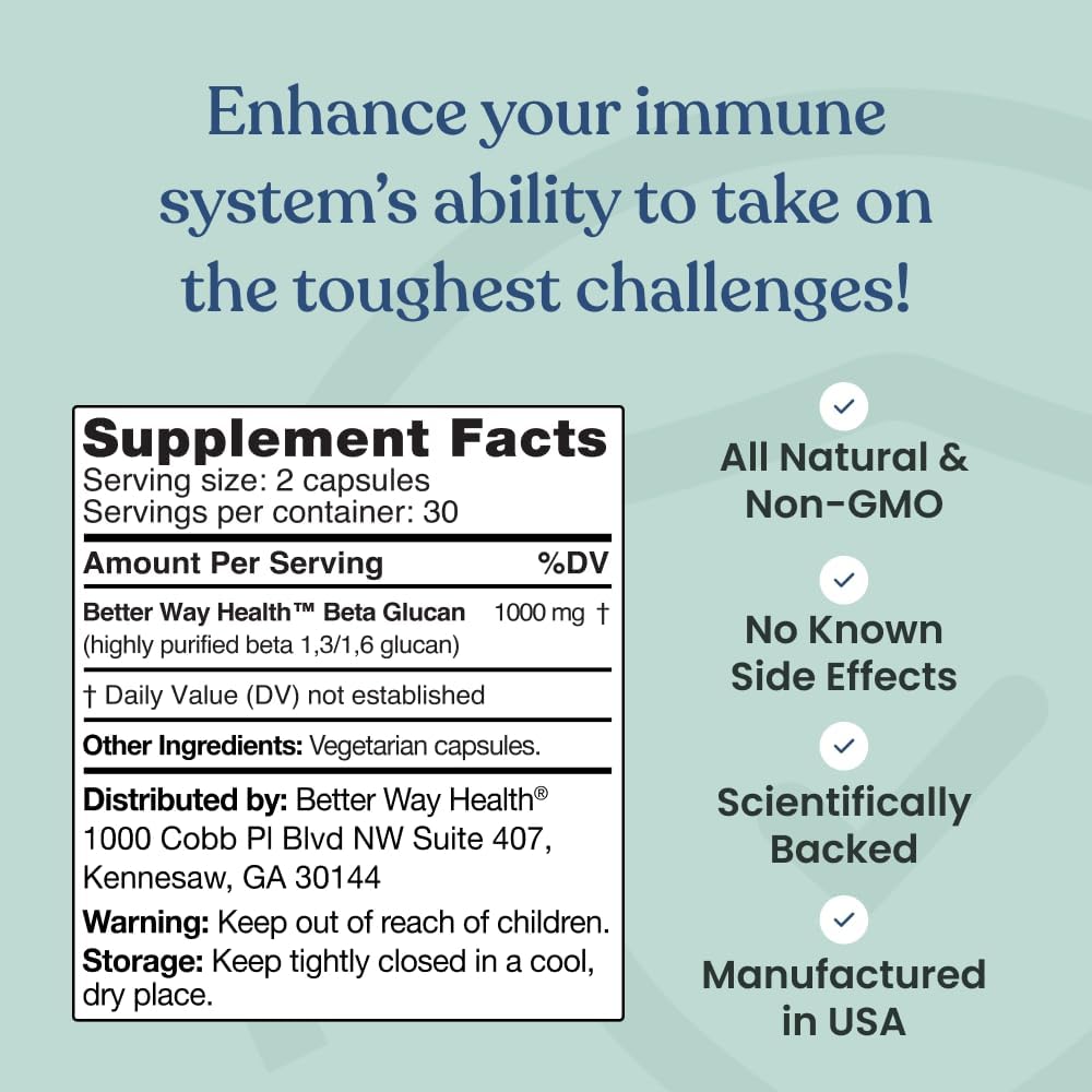 Advanced Immune Support Supplement with Beta Glucan 500 - Immune System Booster - 500mg 60 Capsules