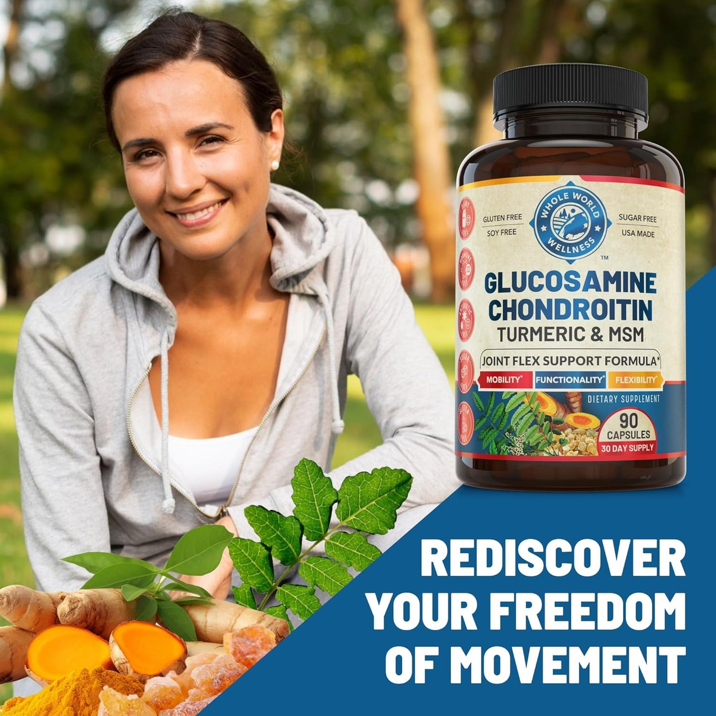 Advanced Joint Support Supplement with Glucosamine Chondroitin MSM Turmeric Boswelia - NSF Certified, USA Made (90 Count)