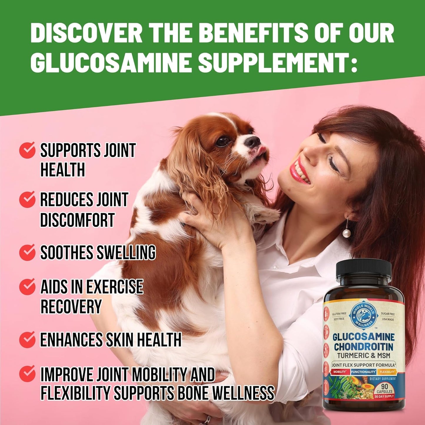 Advanced Joint Support Supplement with Glucosamine Chondroitin MSM Turmeric Boswelia - NSF Certified, USA Made (90 Count)