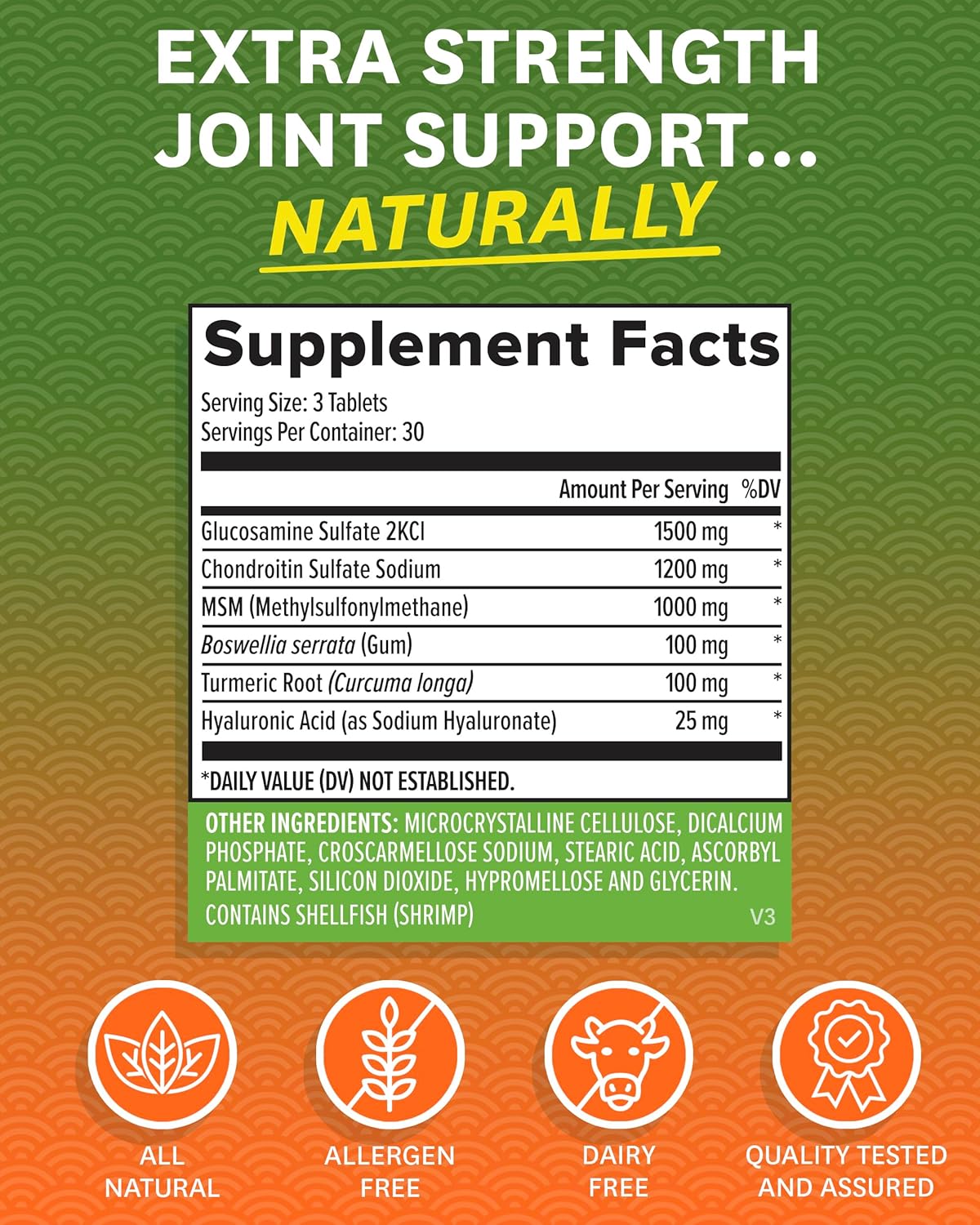 Advanced Joint Support Supplement with Glucosamine, Chondroitin, MSM, and Turmeric - Promotes Bone and Joint Flexibility - 90 Capsules