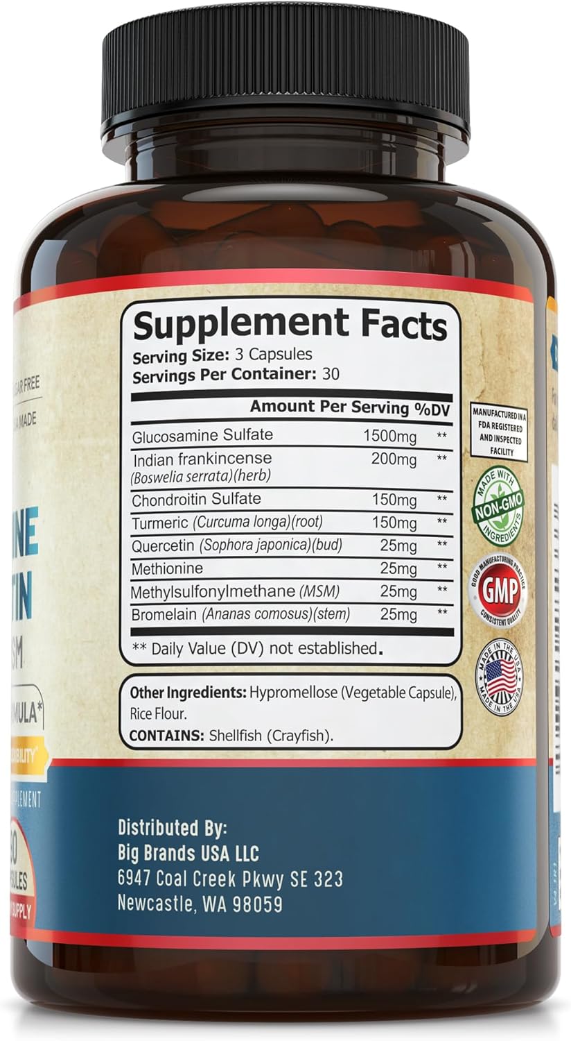 Advanced Joint Support Supplement with Glucosamine Chondroitin MSM Turmeric Boswelia - NSF Certified, USA Made (90 Count)