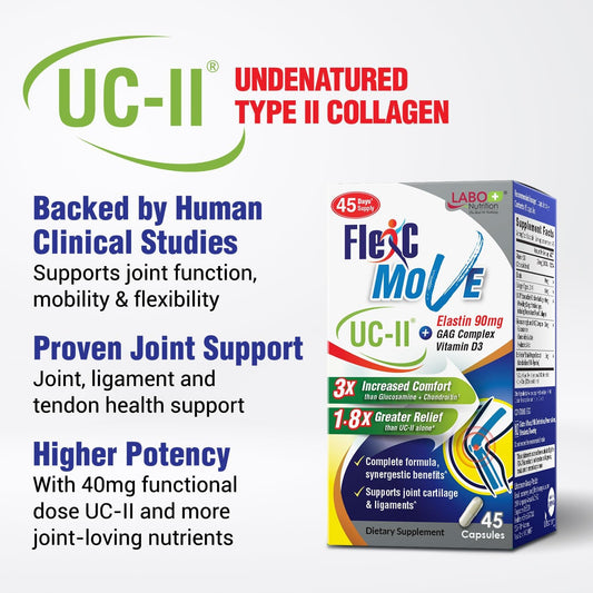 Advanced Joint Support Supplement with UC-II Collagen, Elastin, Glucosamine, Chondroitin, Vitamin D3 - LABO Nutrition FlexC Move for Targeted Recovery