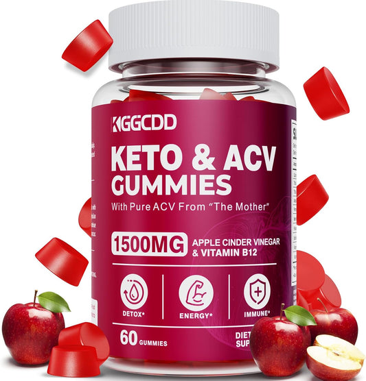Advanced Keto ACV Gummies for Weight Loss - 1500MG Apple Cider Vinegar & Vitamin B12, Vegan & Non-GMO, Detox & Cleanse, Low-Carb - 60 Count