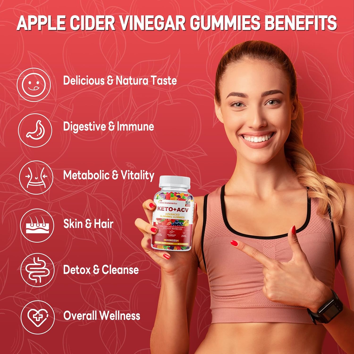 Advanced Keto Apple Cider Vinegar Gummies - 1500mg with B12, B6, Folate - Vegan & Non-GMO - Keto Support for Men and Women