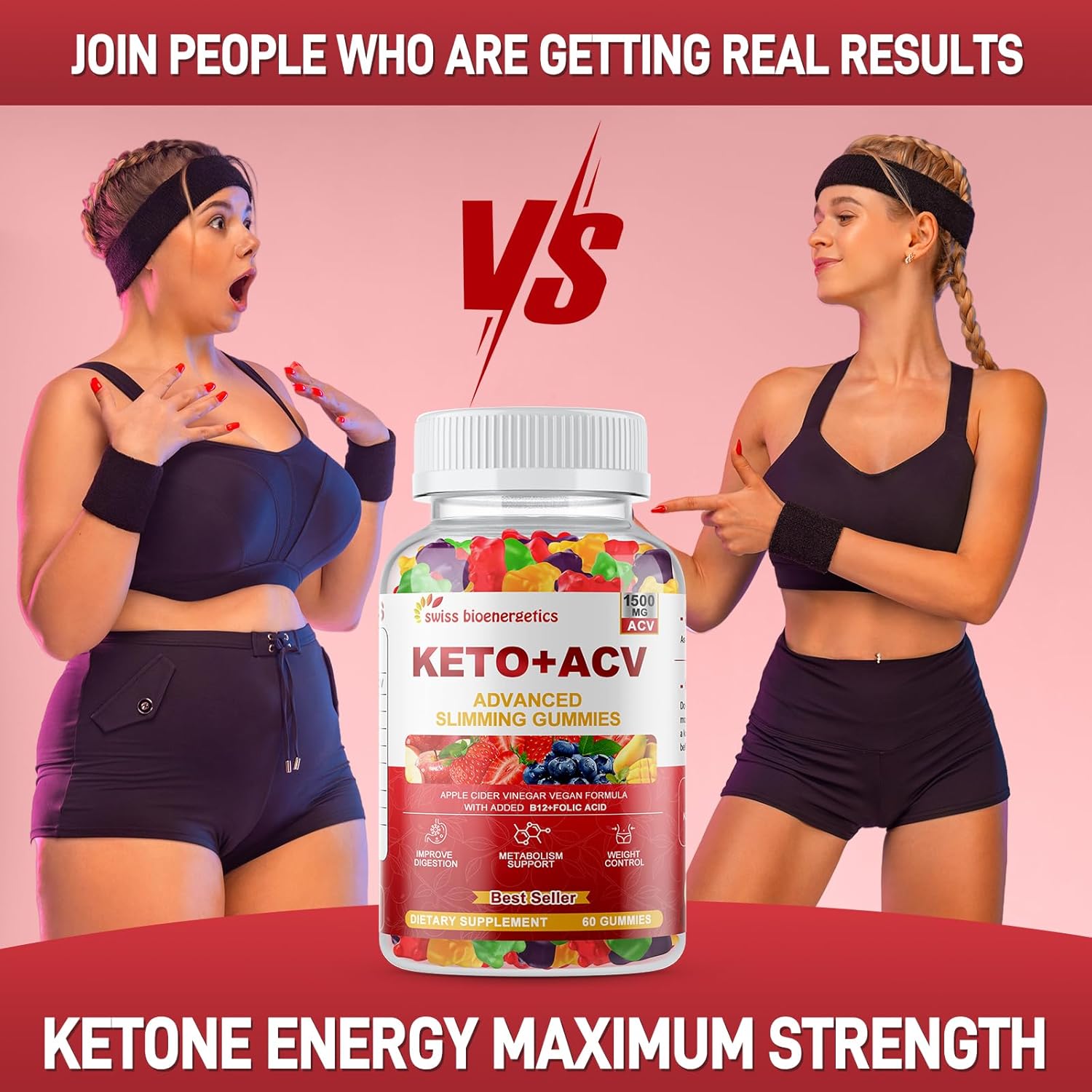 Advanced Keto Apple Cider Vinegar Gummies - 1500mg with B12, B6, Folate - Vegan & Non-GMO - Keto Support for Men and Women