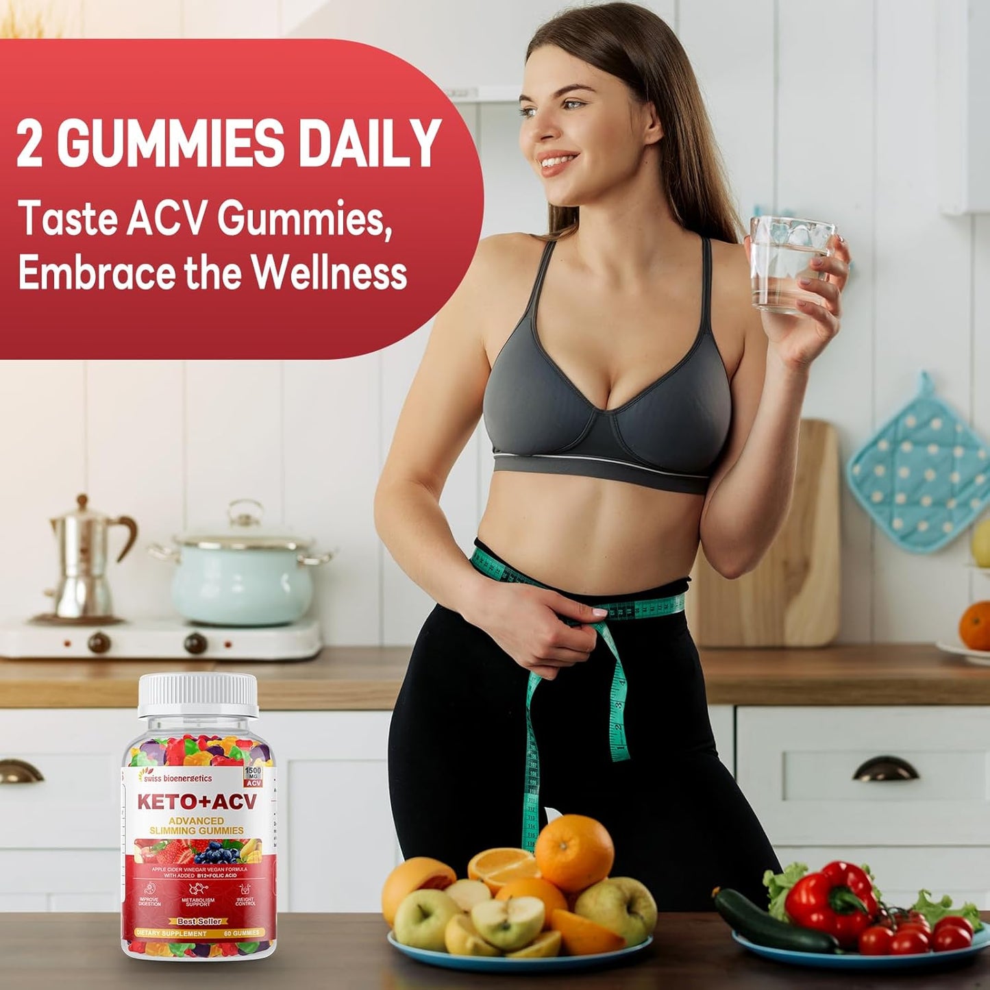 Advanced Keto Apple Cider Vinegar Gummies - 1500mg with B12, B6, Folate - Vegan & Non-GMO - Keto Support for Men and Women