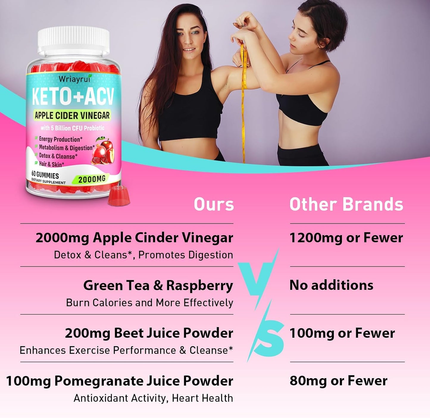 Advanced Keto Apple Cider Vinegar Gummies with Green Tea, B6 & B12 - 2 Pack, 120 Count - Detox, Cleanse, Metabolism Boost & Digestion Support, Probiotics Included