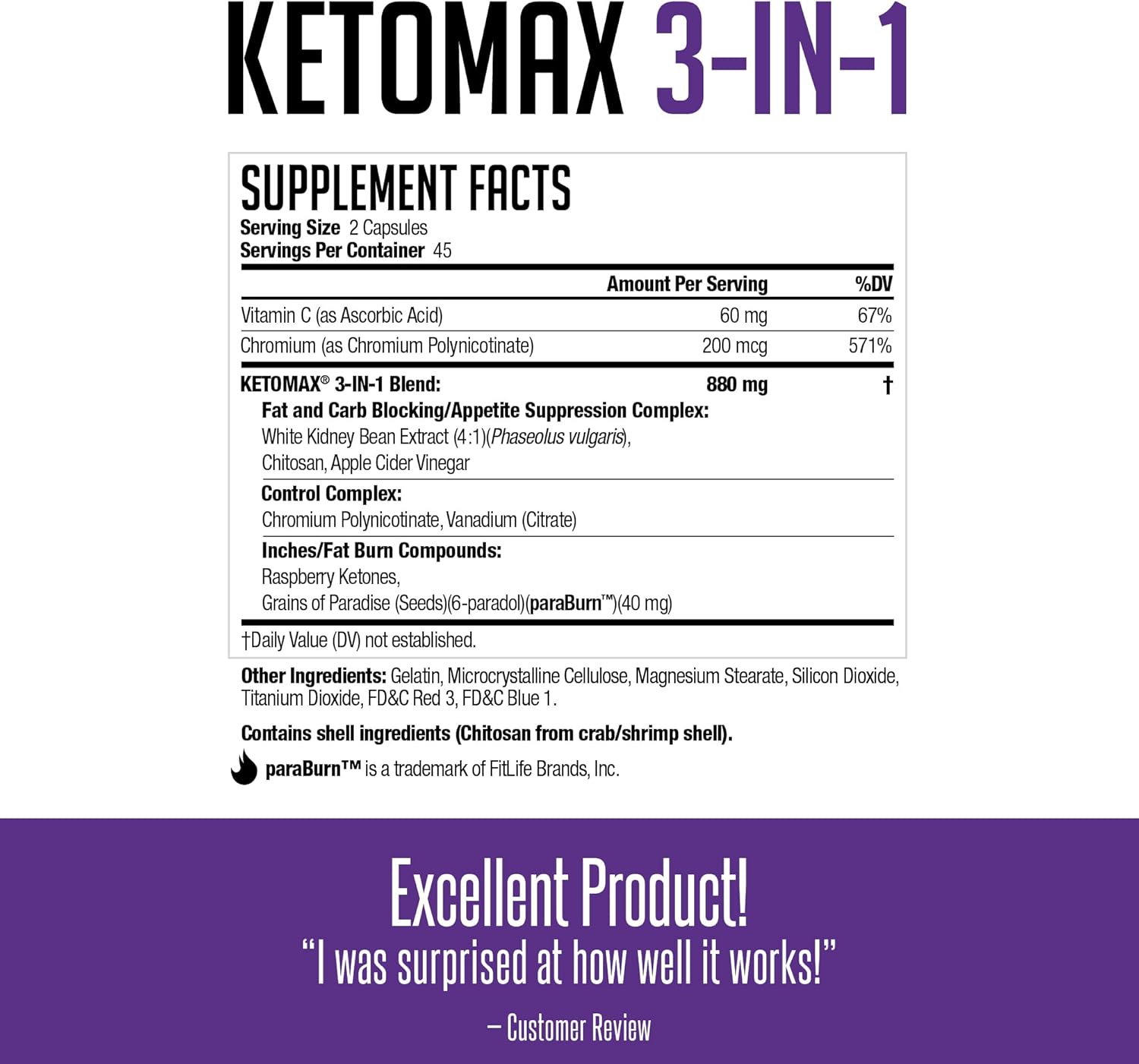 Advanced Keto-Max NDS Nutrition 3-in-1 Supplement with White Kidney Bean, Chitosan, Raspberry Ketones, Vanadium - 90 Capsules