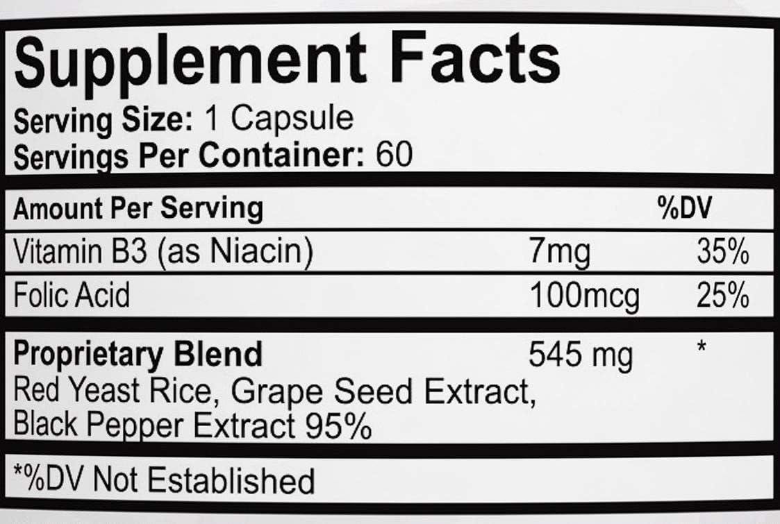Advanced Lipid Control Herbal Supplement - Red Yeast Rice, Grape Seed, Folic Acid for Healthy Cholesterol - All-Natural Bio-Actives, Promotes Heart Health