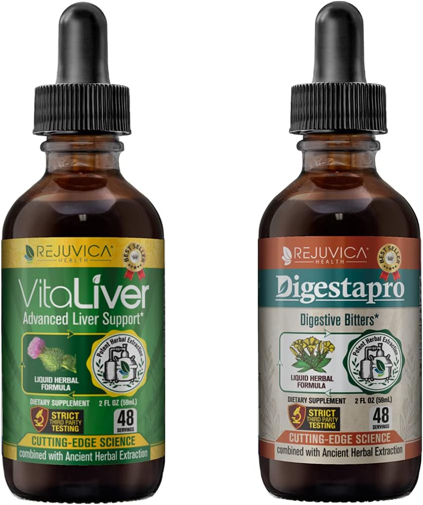 Advanced Liquid Liver & Digestion Support - VitaLiver & DigestaPro - Milk Thistle, Chanca Piedra, Artichoke, Dandelion & More - Better Absorption Formula