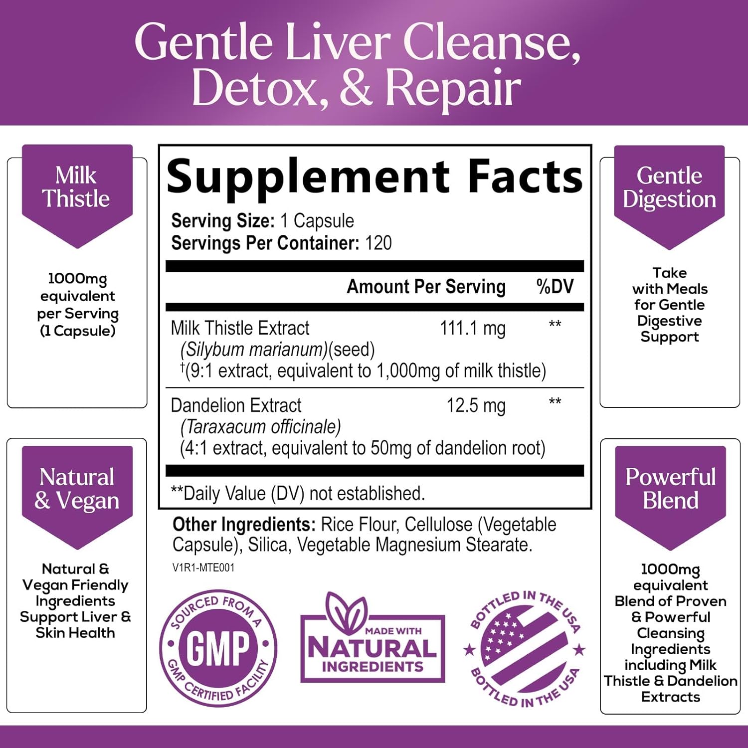 Advanced Liver Cleanse Detox & Repair Supplement - 1000mg Herbal Liver Support Formula with Silymarin Marianum - Nature's Nutrition Liver Health Support - 120 Capsules