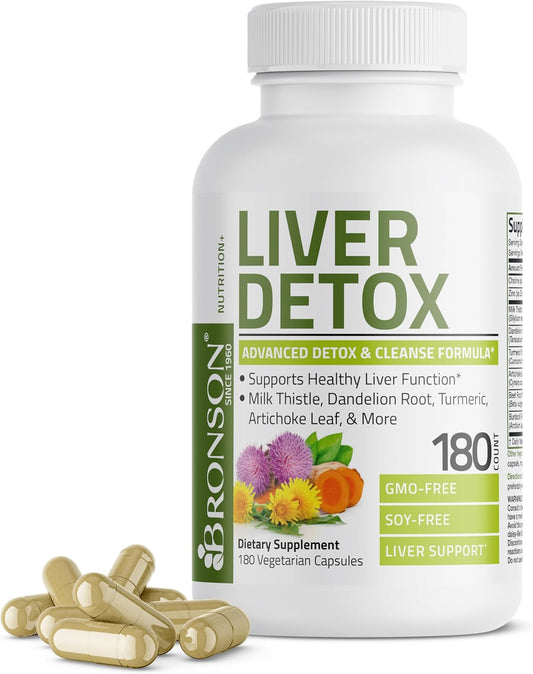 Advanced Liver Detox Cleanse with Milk Thistle, Dandelion, Turmeric - 180 Capsules, Non-GMO & Vegetarian Formula for Healthy Liver Function