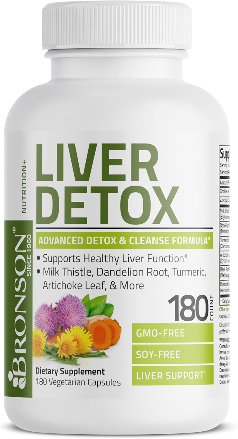 Advanced Liver Detox Cleanse with Milk Thistle, Dandelion, Turmeric - 180 Capsules, Non-GMO & Vegetarian Formula for Healthy Liver Function
