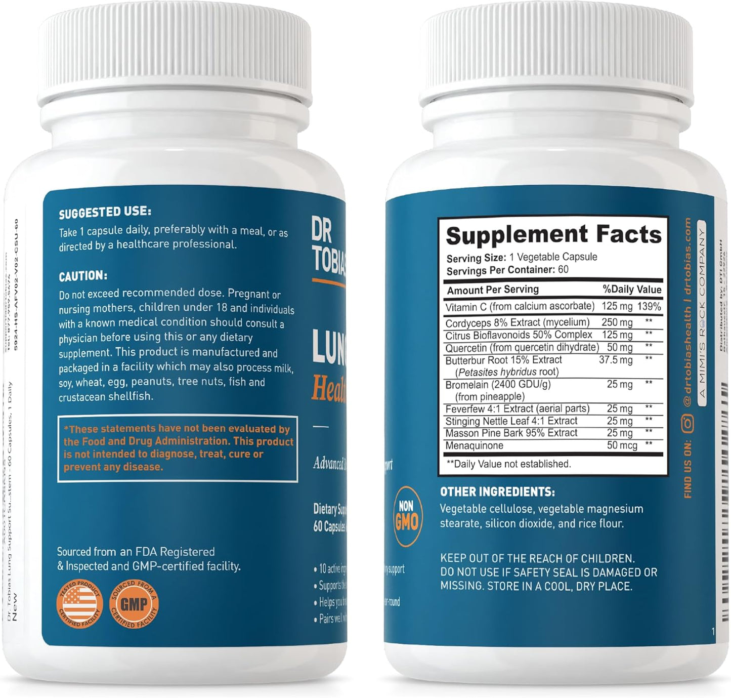 Advanced Lung Health Supplement with Vitamin C, Butterbur, Quercetin & Bromelain - 60 Capsules