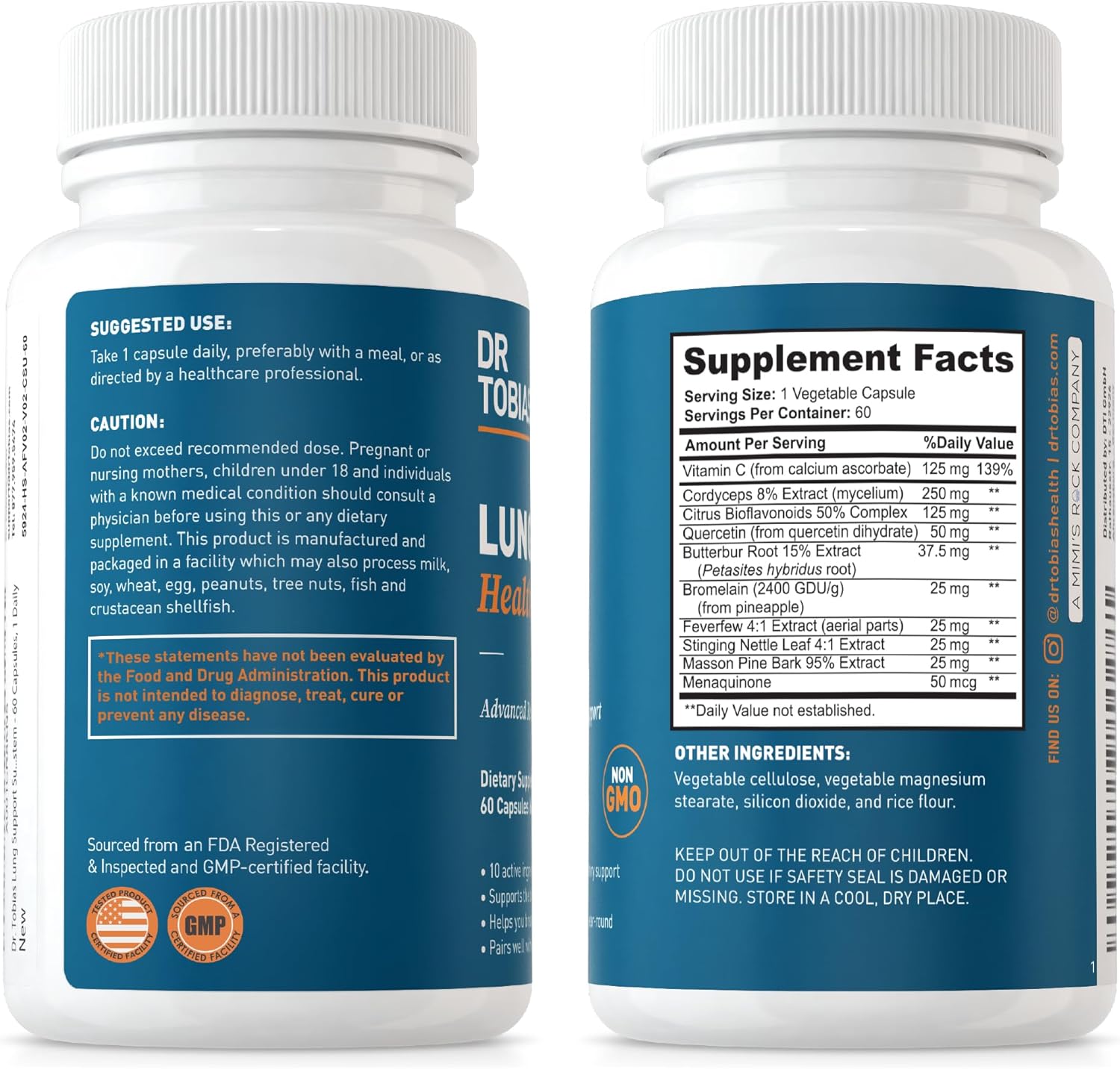 Advanced Lung Health Supplement with Vitamin C, Butterbur, Quercetin & Bromelain - 60 Capsules