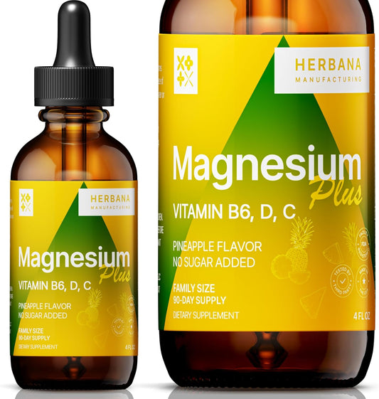 Advanced Magnesium Citrate Liquid Supplement with Glycinate & L-threonate - Pineapple Flavor - 90-Day Supply - High Absorption Formula