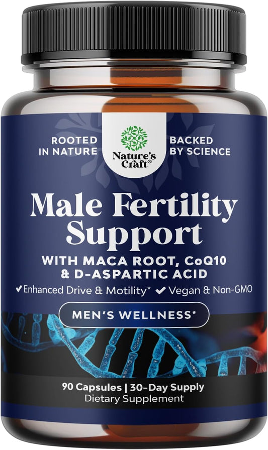 Advanced Male Fertility Supplement with CoQ10, Maca Root, Methyl Folate & D-Aspartic Acid - Boost Count & Motility - 1 Month Supply