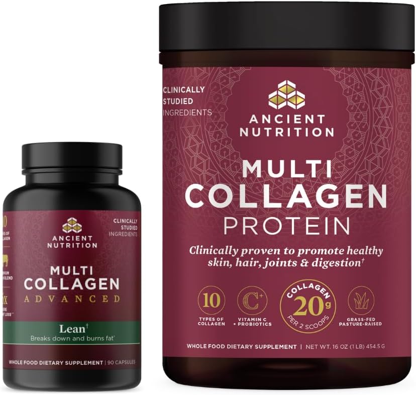 Advanced Multi Collagen Capsules & Unflavored Protein Powder Combo - 90 Capsules + 45 Servings