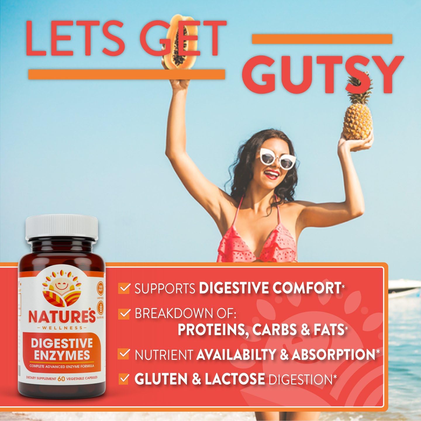 Advanced Multi Enzyme Supplement for Digestion & Absorption - Natural Relief for Gas, Bloating, IBS, Gluten & Lactose Intolerance by Natures Wellness
