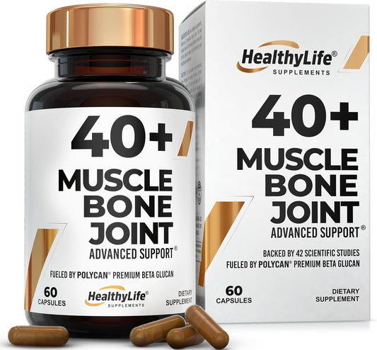 Advanced Muscle, Bone, and Joint Support Supplement with Clinically Proven Polycan Fermented Beta-Glucan - 60 Capsules for Immune Health