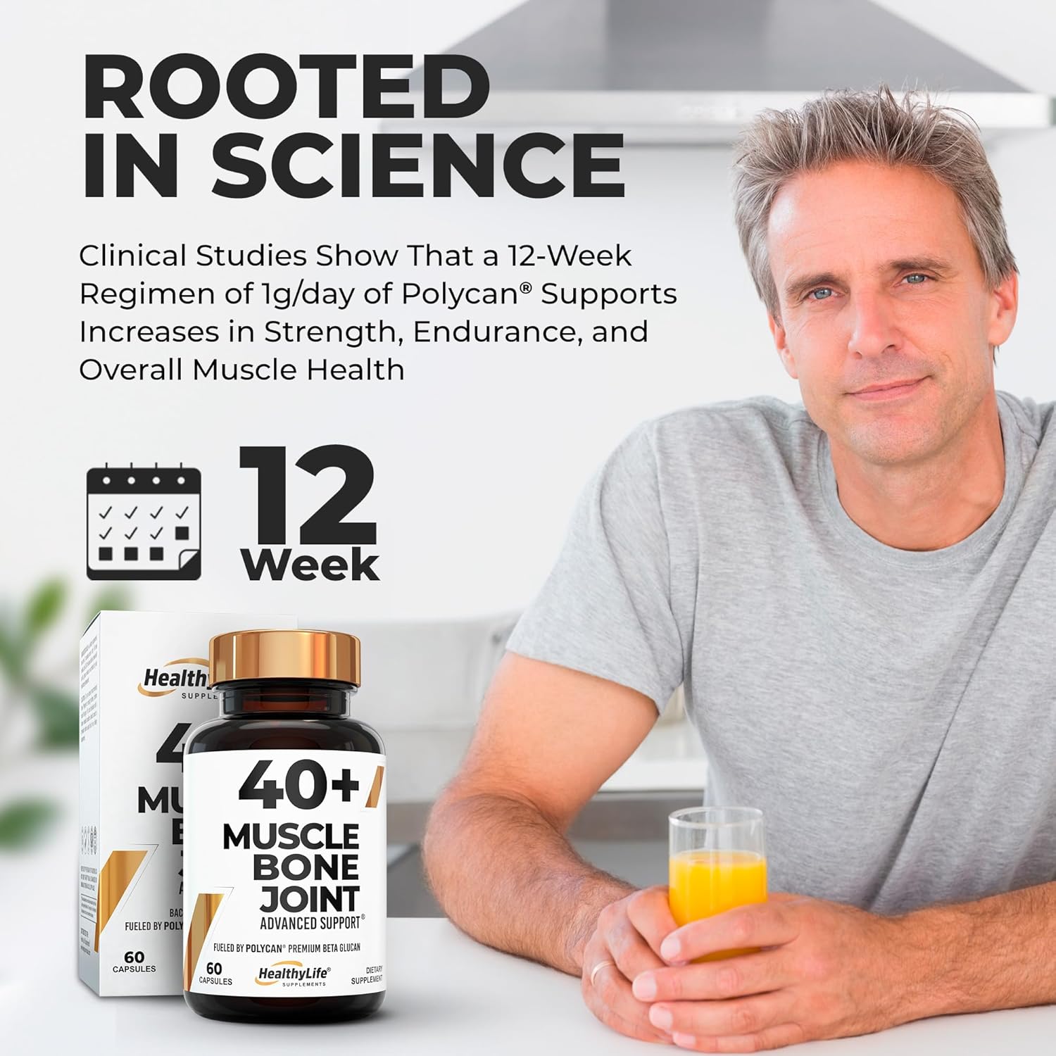 Advanced Muscle, Bone, and Joint Support Supplement with Clinically Proven Polycan Fermented Beta-Glucan - 60 Capsules for Immune Health