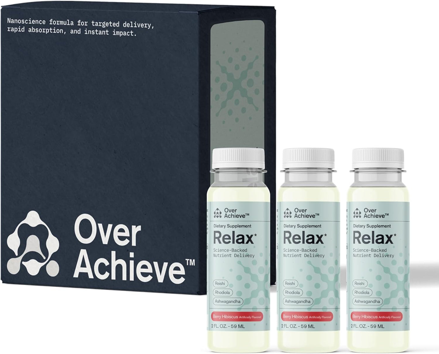 Advanced Nanoscience Relax Drink 3 Pack for Stress Relief with Ashwagandha, Rhodiola Rosea, & Reishi Mushroom - Berry Hibiscus Flavor 2oz