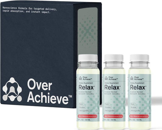 Advanced Nanoscience Relax Drink 3 Pack for Stress Relief with Ashwagandha, Rhodiola Rosea, & Reishi Mushroom - Berry Hibiscus Flavor 2oz