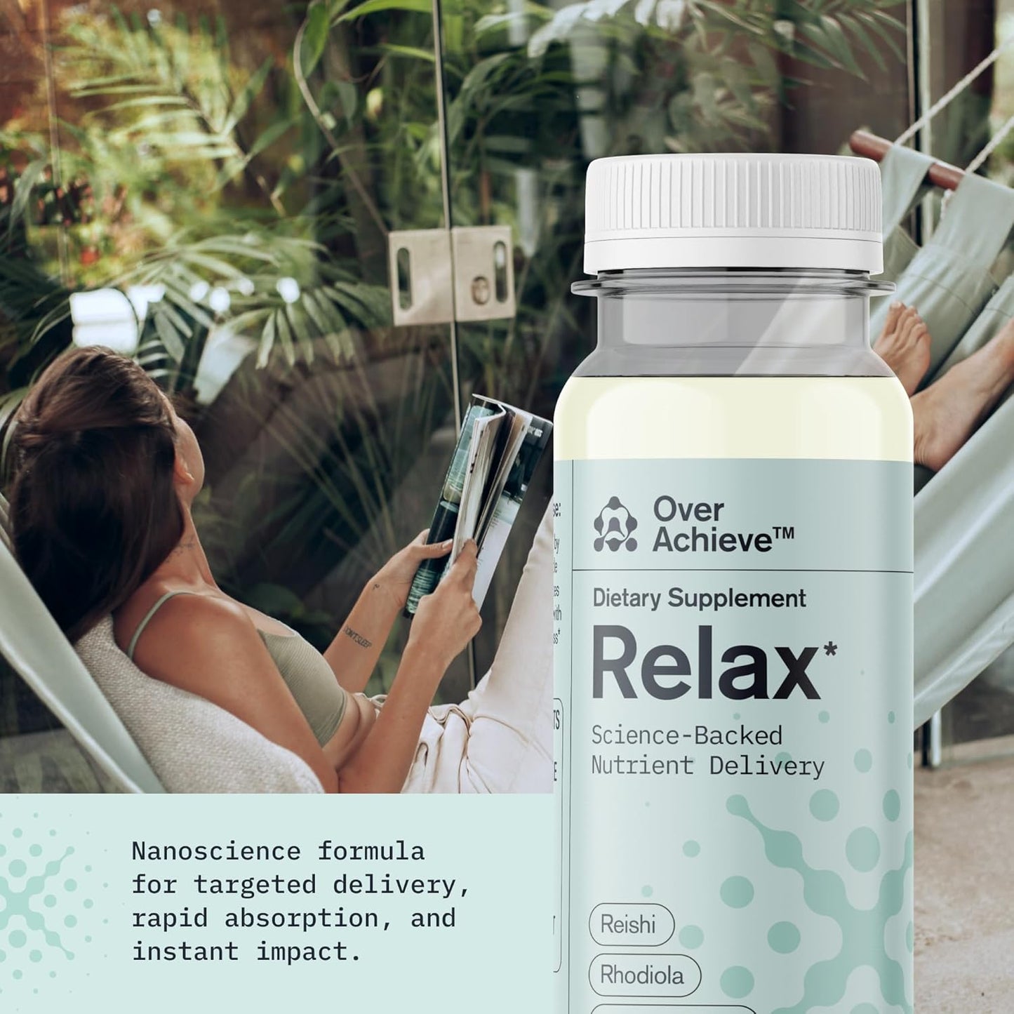 Advanced Nanoscience Relax Drink 3 Pack for Stress Relief with Ashwagandha, Rhodiola Rosea, & Reishi Mushroom - Berry Hibiscus Flavor 2oz
