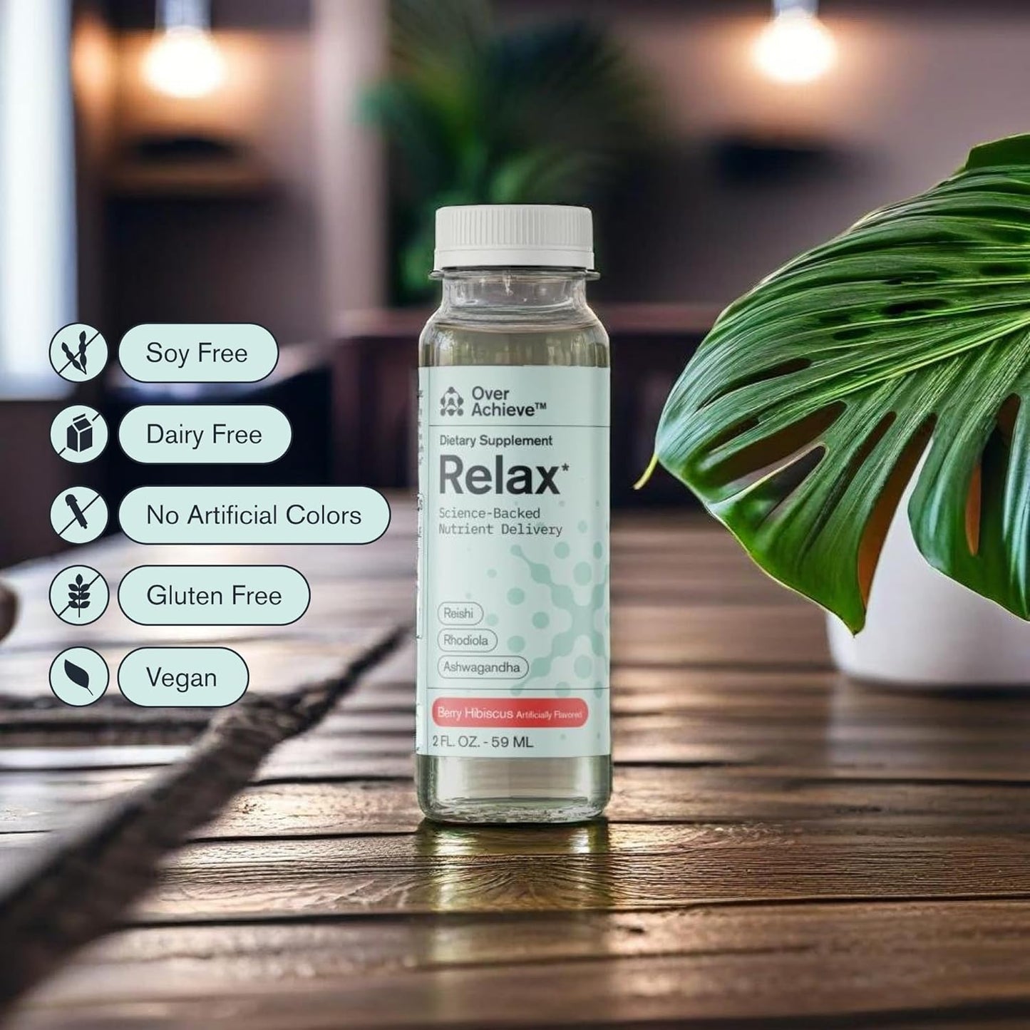 Advanced Nanoscience Relax Drink 3 Pack for Stress Relief with Ashwagandha, Rhodiola Rosea, & Reishi Mushroom - Berry Hibiscus Flavor 2oz
