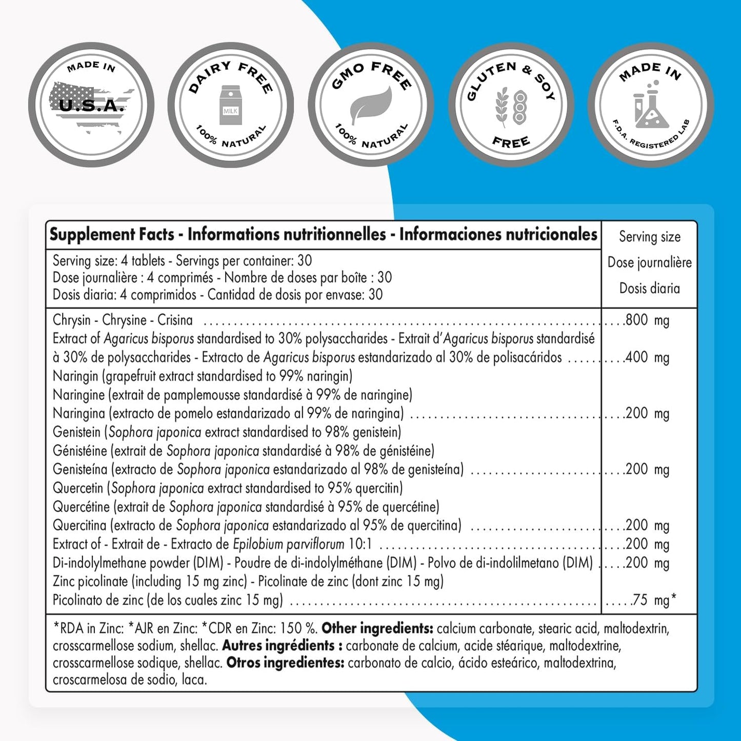 Advanced Natural Aromatase Inhibitor Supplement with DIM, Genistein, Chrysin - Non-GMO & Gluten Free - 120 Tablets