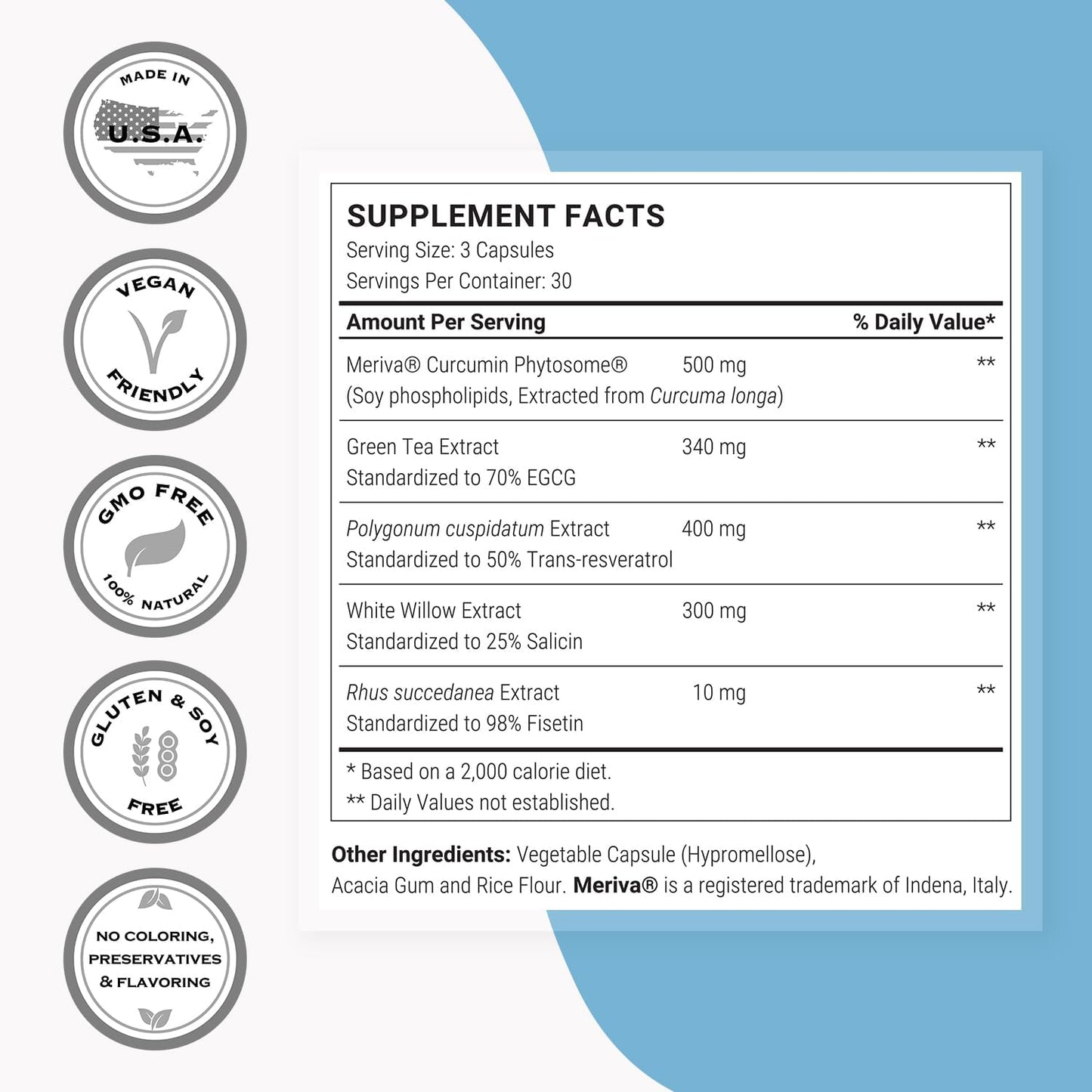 Advanced Natural Rapalogs Supplement with EGCg, Fisetin, Resveratrol, Salicin, Curcumin - Non-GMO, Gluten Free - 90 Veg Caps