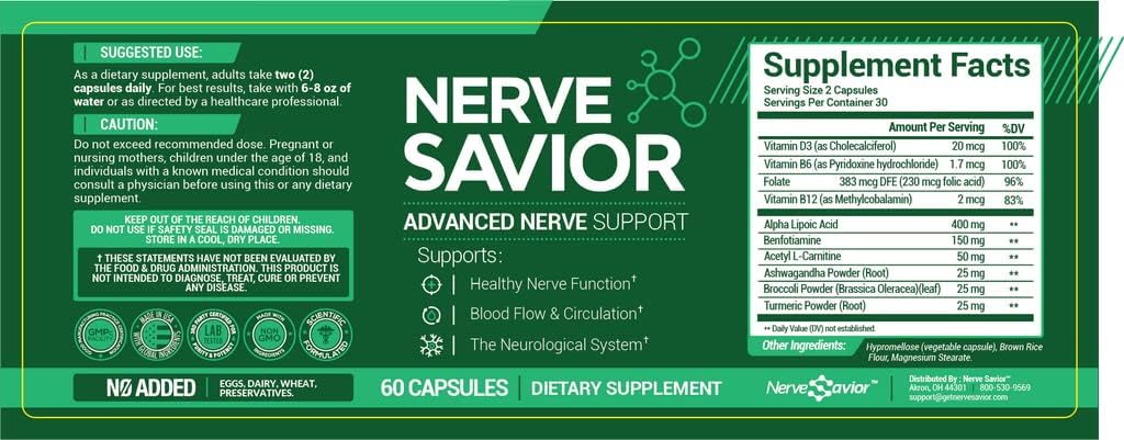 Advanced Nerve Support Supplement - 60 Capsules for Nerve Health and Relief