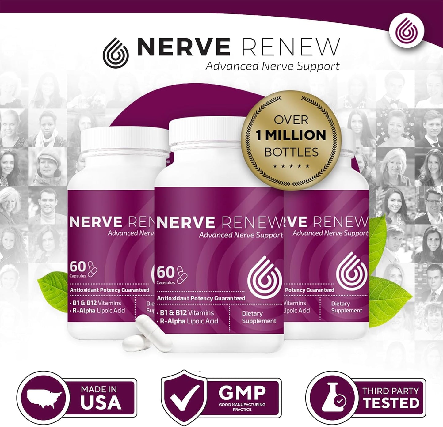 Advanced Nerve Support Supplement with 300mg R-Alpha Lipoic Acid, Vitamin B Complex, Benfotiamine, and Herbs - 60 ct