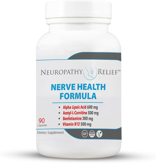 Advanced Neuropathy Relief Nerve Health Formula with Alpha Lipoic Acid, Acetyl-L-Carnitine, Benfotiamine, and Vitamin B12 - 90 Capsules