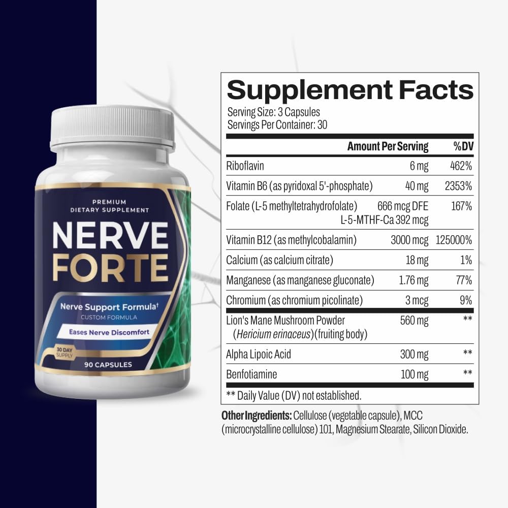 Advanced Neuropathy Support Supplement with Alpha-Lipoic Acid & Lion’s Mane - Promotes Nerve Health, Eases Pain - 90 Capsules