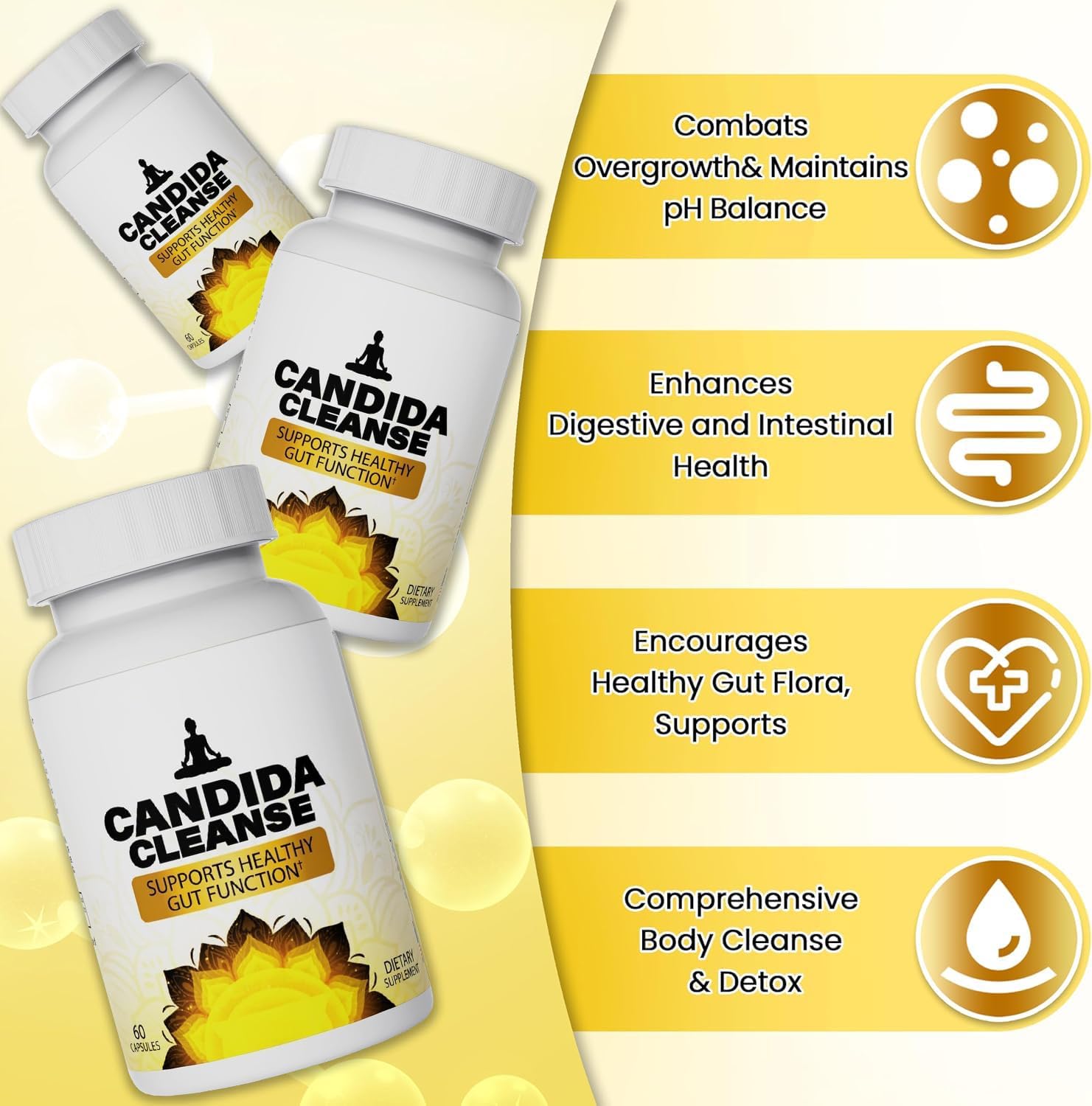 Advanced Probiotic Herbal Formula for Candida Cleanse Detox - 60 Capsules for Gentle Gut Support in Men and Women